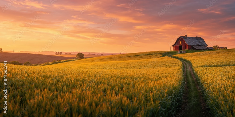 Obraz premium Agricultural field with crops under sunlight, seasonal growth patterns, Earth Day