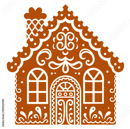 Ornate Gingerbread Cottage — Spiced Christmas Cookie House with Decorative Icing Details