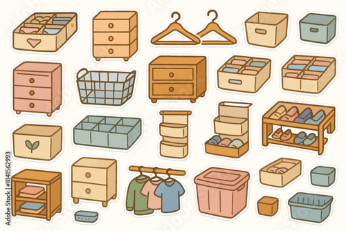 Colorful collection of organizing containers and clothing storage solutions