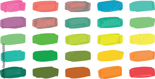 A colorful array of paint strokes isolated on white background, showcasing a spectrum of hues and textures in a visually appealing arrangement