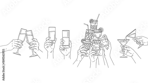 Different hands holding various types of glasses