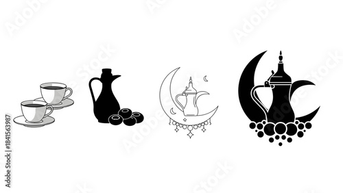 Coffee and tea pot silhouette with crescent moon