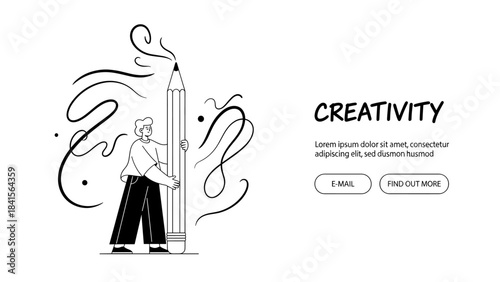 Creative person holding a giant pencil