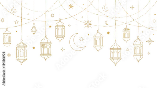 Elegant ramadan lanterns hanging with celestial elements