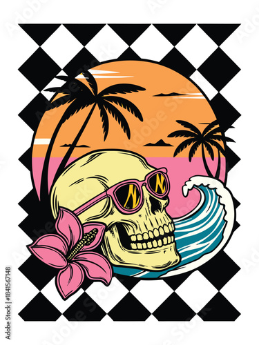 Stylized Skull Wearing Illustration EPS Vector