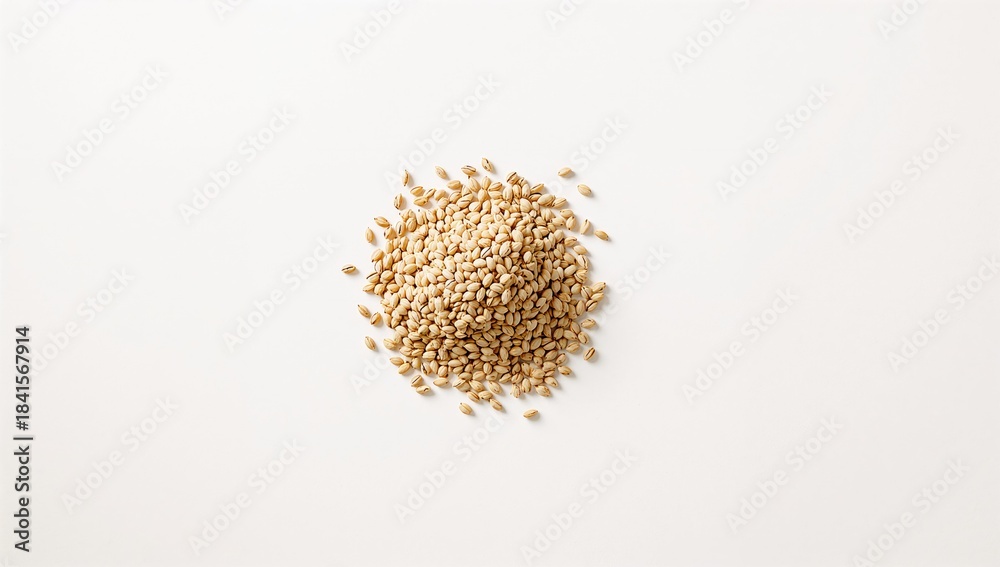 Fototapeta premium Close-up of coriander seeds arranged on a plain white surface, emphasizing spice selection for cooking