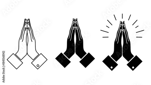 Praying hands icon set in different styles