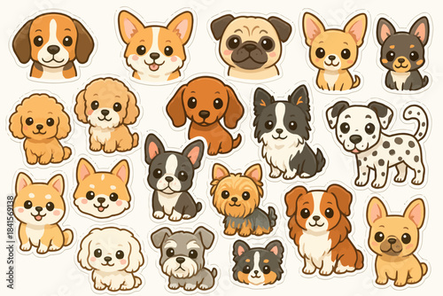 Cute cartoon dog stickers collection: adorable puppy designs in various breeds