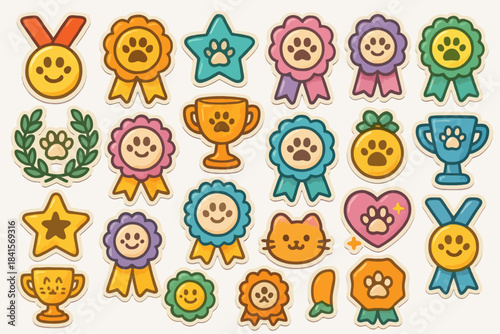Colorful cartoon awards and badges with animal and star designs