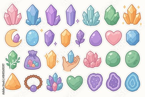 Colorful crystal and gemstone stickers with various shapes and designs