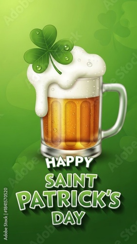 Saint patrick's day celebration with beer mug and clover design