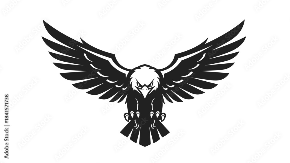 Obraz premium Stunning stylized black and white eagle mascot logo design with powerful wings spread wide in attack mode