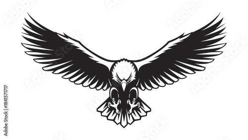 Stunning aggressive eagle mascot soaring downward with powerful spread wings for dynamic branding projects