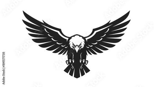 Stunning stylized black and white eagle mascot logo design with powerful wings spread wide in attack mode