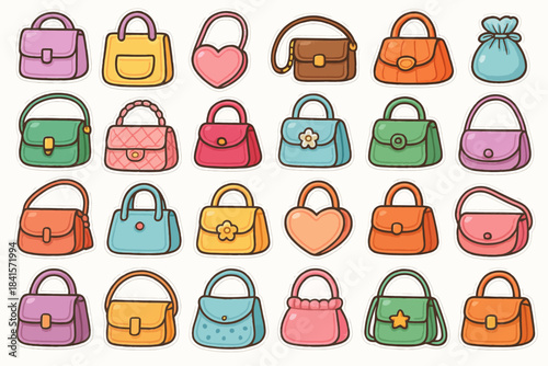 Colorful assorted handbags collection in various styles and shapes