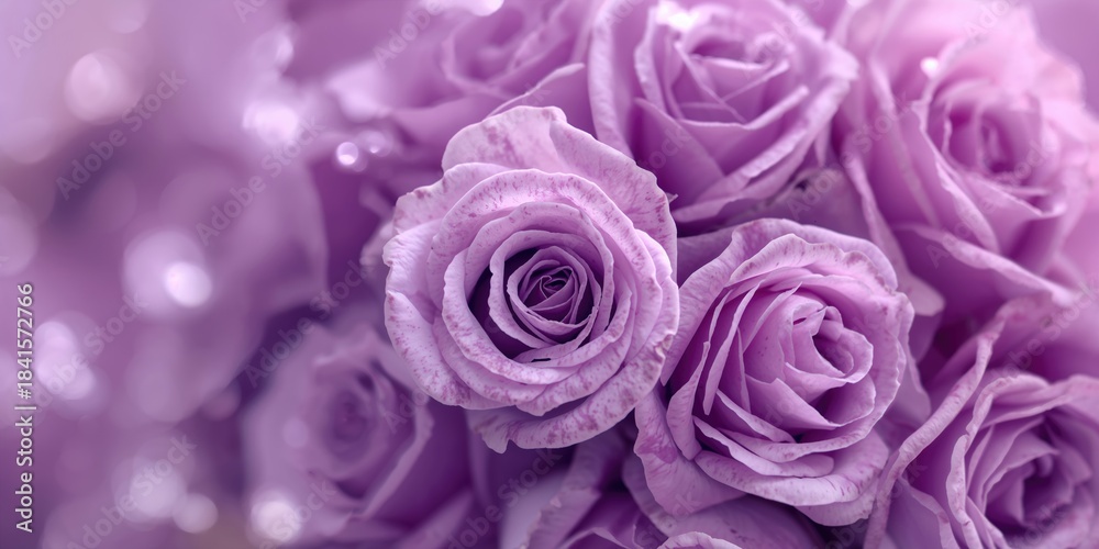 Fototapeta premium Close-up of delicate purple roses forming a beautiful floral background, suitable for text and layout design, Earth Day
