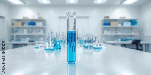 Array of laboratory glassware and chemical tools on a workbench, focusing on safety compliance and operational efficiency, International Chemistry Day