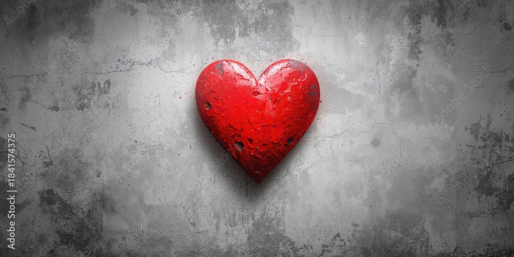 Fototapeta premium Red heart painted on wall texture used as street art symbol, Valentine’s Day