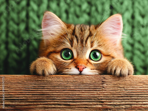 Cat peeking over wall