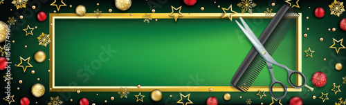 Christmas Golden Frame Deco Scissors Comb Green Header