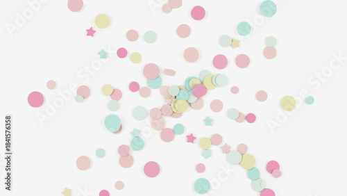 Whimsical confetti and stars burst in a joyful celebration against a clean white background.