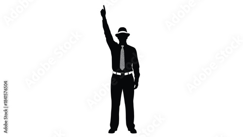 Silhouette of a businessman pointing upwards with confidence
