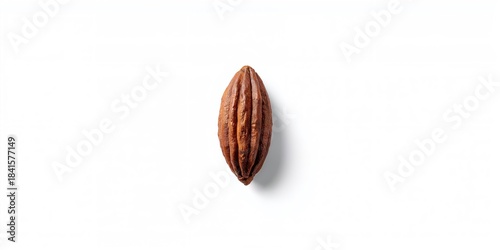 Isolated cocoa bean with peeling process on a plain white surface, suitable for visual layout backgrounds