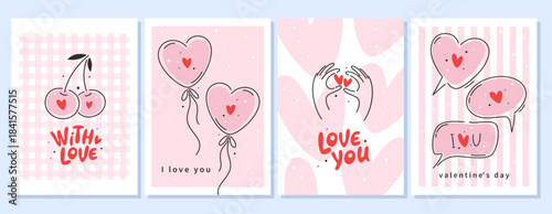 Set of Valentine's day romantic greeting cards.Cute hearts and the inscription I love you. Vector illustration.