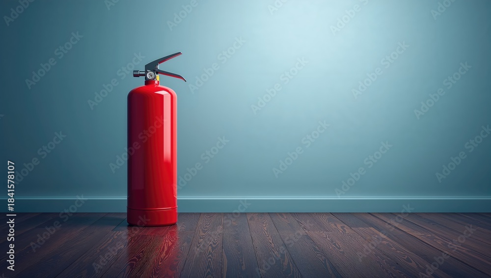 Obraz premium Fire safety gear in red on the floor, emergency preparedness