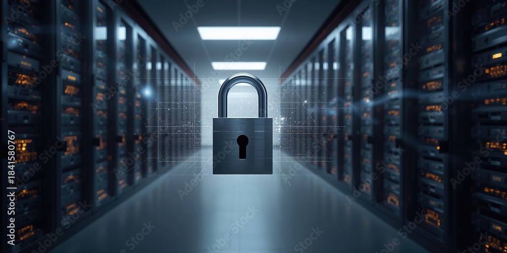 Fototapeta premium Cyber security on a server room background data protection measures