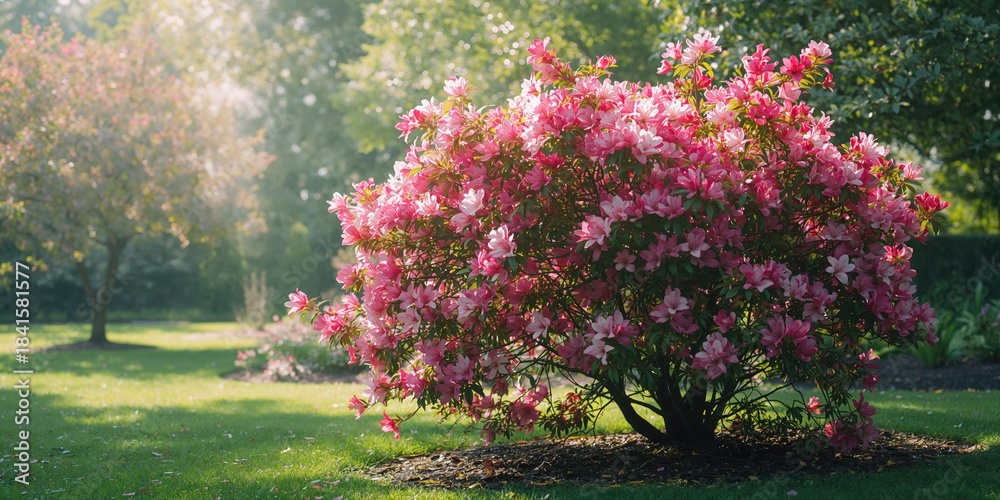 Naklejka premium Azalea bush in South Carolina, illustrating ornamental shrubbery in a regional garden setting