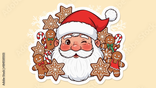 Cute Santa Claus with Gingerbread Cookies and Candy Canes.
