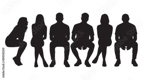 A diverse group of people depicted as black silhouettes sitting side-by-side