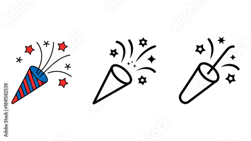 Party popper icon set for celebrations, festivals, and holiday graphics