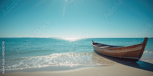 Fototapeta Naklejka Na Ścianę i Meble -  Black Sea scene under bright weather, featuring water, sky, sandy beach, summer environment, nature landscape, ocean waves, travel theme