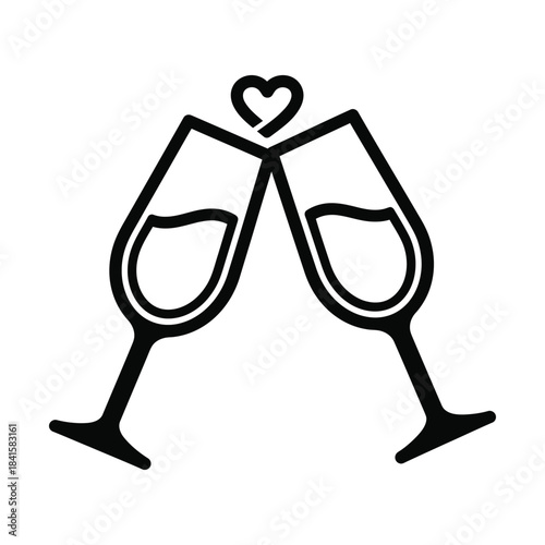 Two wine glasses forming a heart shape with their stems on isolated for wedding or romantic celebration