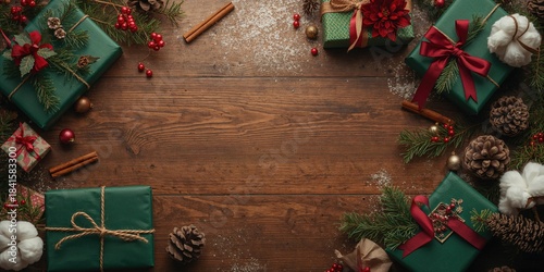 Close-up of traditional holiday gift wrapping with vintage paper and ribbons, seasonal background for Christmas messaging