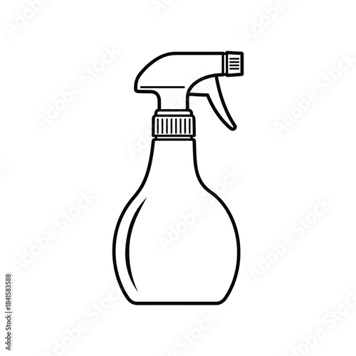 A line drawing of a spray bottle with a nozzle and trigger on a