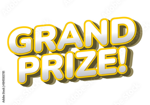 A bold and colorful graphic text that reads GRAND PRIZE! with a 3D effect and shadow, suitable for promotional materials