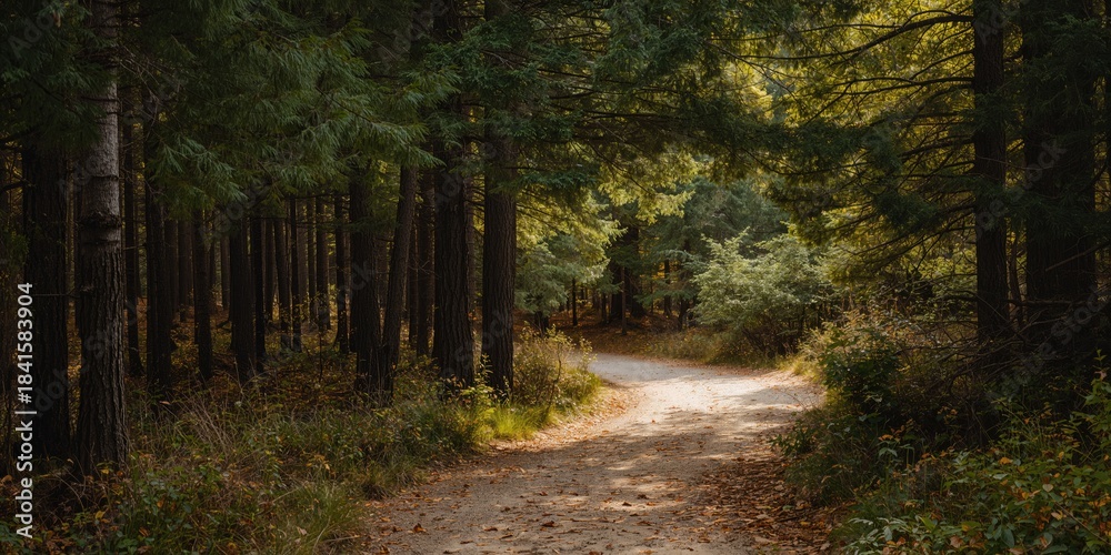 Fototapeta premium Pine forest pathway under canopy, ideal for outdoor recreation and trail maintenance