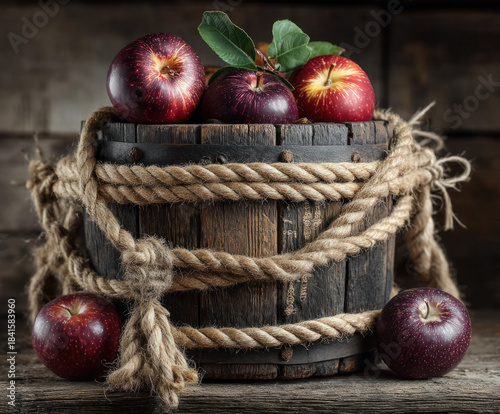 Wooden barrel with fresh ap...