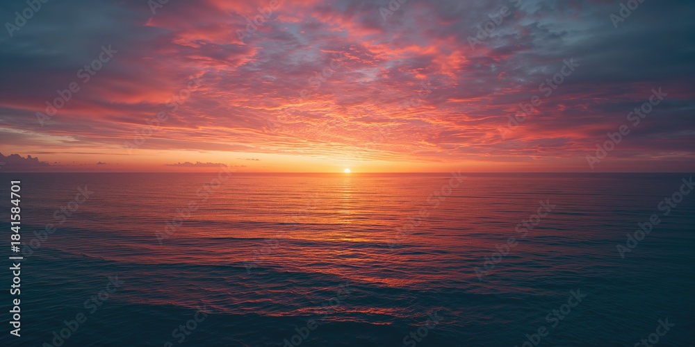 Obraz premium Sunset over ocean with colorful sky and dynamic cloud patterns, ideal for nature-inspired backgrounds