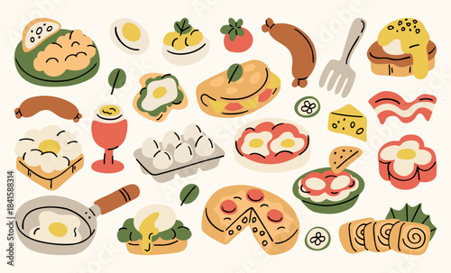 Egg breakfast doodle clipart set