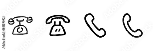 Vintage Telephone Line Icon Set In Doodle Style. Communication, Connectivity, And Telecommunication Symbols Outline Sketch Collection. Hand Drawn Isolated Vector Illustration