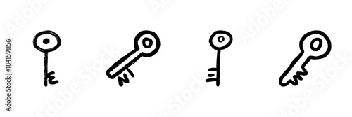 Keys Line Icon Set In Doodle Style. Security, Access, And Unlocking Concepts Outline Sketch Collection. Hand Drawn Isolated Vector Illustration