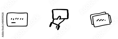 Credit Card And Payment Line Icon Set In Doodle Style. Financial Transactions, Card Handling, And Payment Processing Outline Sketch Collection. Hand Drawn Isolated Vector Illustration