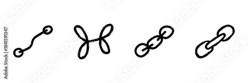 Chain Link Variations Line Icon Set In Doodle Style. Connectivity, Strength, And Networking Outline Sketch Collection. Symbolizing Unity And Collaboration. Hand Drawn Isolated Vector Illustration