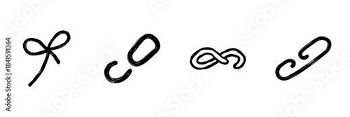 Bow, Chain, Infinity, And Link Line Icon Set In Doodle Style. Connection, Continuity, And Binding Concepts Outline Sketch Collection. Hand Drawn Isolated Vector Illustration