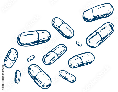 Hand-Drawn medicine capsules pattern