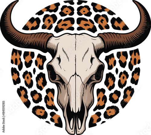 Bull Skull with Leopard Print Background T-Shirt Design